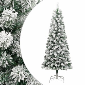 vidaXL Artificial Hinged Christmas Tree with Flocked Snow - Lifelike Appearance, Easy-to-Assemble Design, Reusable Decoration - 1 of 4