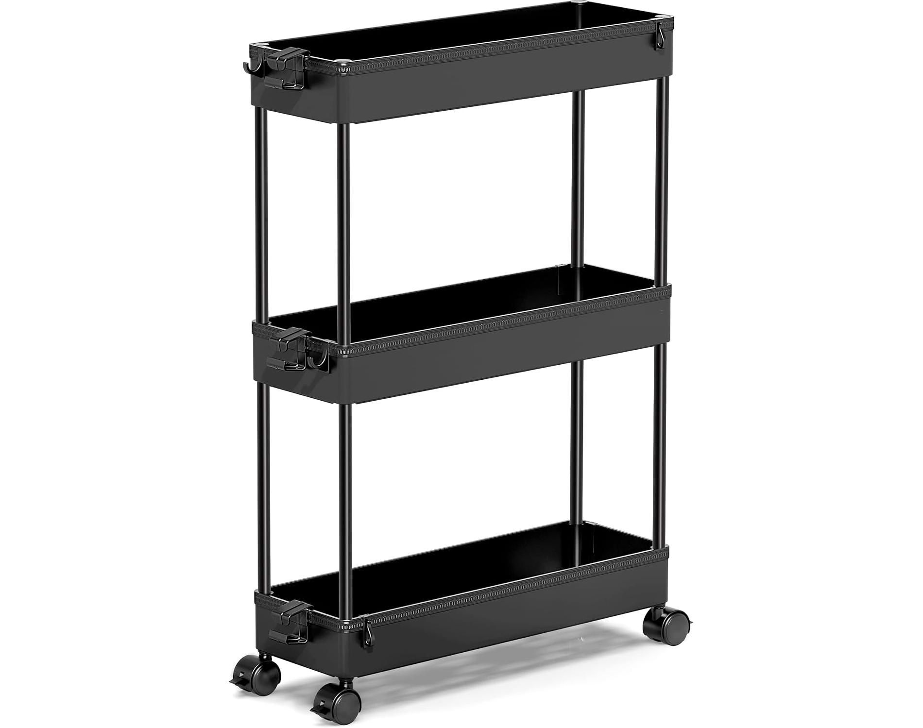 Slim Rolling Storage Cart, 3 Tier Bathroom Storage Organizer Laundry Room Utility Cart Mobile Shelving Unit, Multi-Purpose for Kitchen Office Bathroom