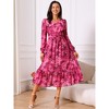 INSPIRE CHIC Women's Long Sleeve Floral V Neck Boho Ruffle Tiered Flowy Chiffon Midi Dress with Pocket - 4 of 4