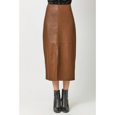 Women's Leather Midi Skirt - mystree