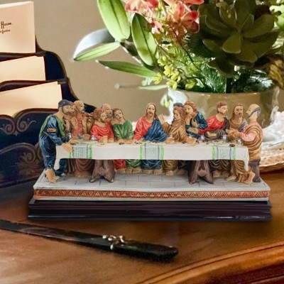 Hand-Painted Resin Last Supper Sculpture on Wood Plinth