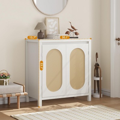 Retro Sideboard Buffet - Mid-Century Storage Cabinet w/Adjustable Shelf & Rattan Door for Living/Dining Room