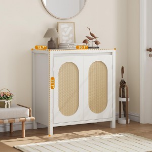 Retro Sideboard Buffet - Mid-Century Storage Cabinet w/Adjustable Shelf & Rattan Door for Living/Dining Room - 1 of 4