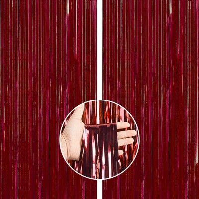 PartyWoo Fringe Curtain Retro Red Foil 3.3x6.6 Feet 2 pcs