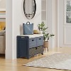 Fortune Candy 32'' Solid Wood Entryway Bench with Storage Cabinet, Removable Basket and Linen Cushion, Indoor Shoe Organizer, Navy Blue - 3 of 4