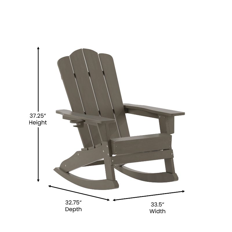 Emma and Oliver Adirondack Rocking Chair with Cup Holder, Weather Resistant HDPE Adirondack Rocking Chair in Brown, 5 of 11