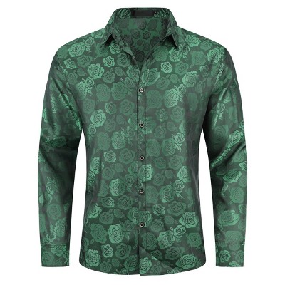 Cloudstyle Mens Floral Shirt Rose Printed Long Sleeve Dress Shirt Prom Wedding Button Down Shirt
