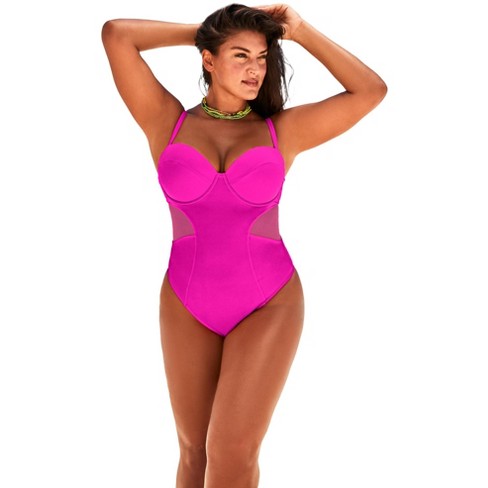 Swimsuits for All Women's Plus Size Tie Front Cup Sized Underwire One Piece  Swimsuit - 26 G/H, Brown