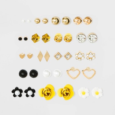 Floral and Simulated Pearl Multi Stud Earring Set 18pc - Wild Fable™