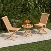 Tangkula 3PCS Teak Wood Slatted Set Round Table Folding Chair without Assembly Patio - 3 of 4