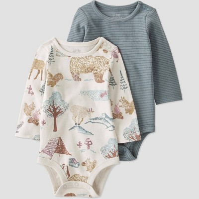 Image of Little Planet by Carter’s Organic Baby Boys' 2pk Outdoors Bodysuit - Gray/Off-White 3M