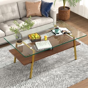 Rectangle Coffee Table, Tempered Glass Tabletop, with Metal Legs, Modern Table for Living Room - 1 of 4