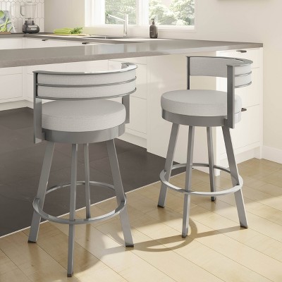 Light Gray Swivel Bar Stool with Metal Frame