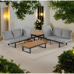Outdoor Modular Sectional Sofa Set with Coffee Table, Side Table, and Adjustable Reclining Seats - 1 of 4