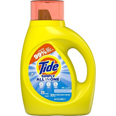 Tide Simply Liquid Laundry Detergent, Refreshing Breeze Scent, 24 Loads, 32 fl oz, All-In-One Detergent