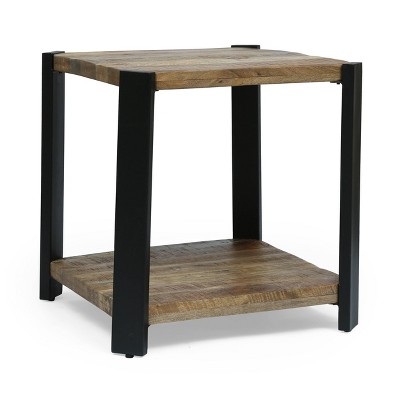 Taber Modern Industrial Handcrafted Mango Wood Side Table Natural/Black - Christopher Knight Home