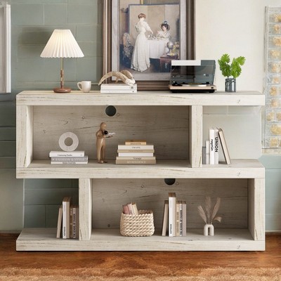 Alilang 47.20 Inch Rustic Two-Tier Display Shelf with Open Compartments and Distressed Wood Finish-Natural