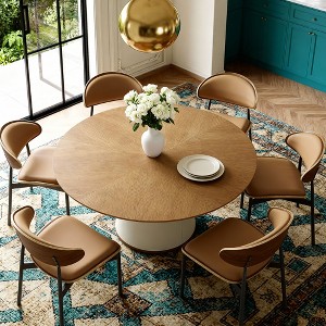 Gaoyangjiaju 59 In. Round Dining Table with Solid Wood Base and Faux Leather Wrapped Pedestal, Modern Kitchen Table for Dining Room - 1 of 4