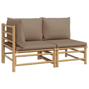 vidaXL 2 Piece Outdoor Patio Lounge Set with Thickly Padded Taupe Cushions Made of Bamboo in Natural Finish and Modular Design - 1 of 4