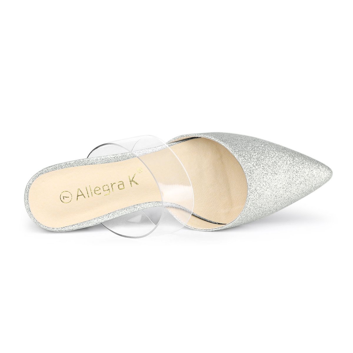 Женские сабо Allegra K Women's Glitter Clear Strap Pointed Toe Flat Mules 8.5 Silver — фото 5