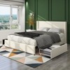 ORRD Queen Size Velvet Upholstered Storage Bed with Wingback Headboard, 2 Drawers & Wood Slat Support, No Box Spring Needed, Ivory - 4 of 4