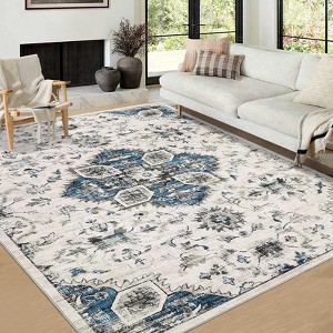 Washable Vintage Oriental Rug Non Slip Low Pile Rug Soft Throw Floor Cover Retro Foldable Indoor Carpet for Living Room Bedroom Playroom Nursery - 1 of 4