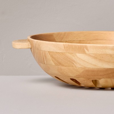 Natural Light Brown Wooden Harvest Bowl with Handles