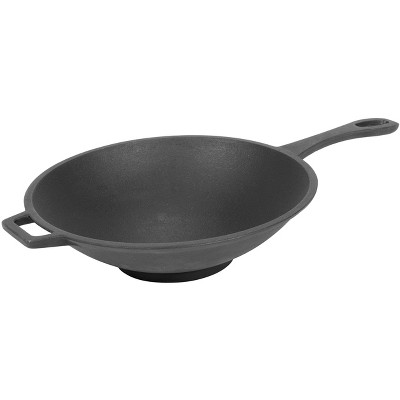 Bayou Classic 7437 Cast Iron Wok w/ Helper Handle Features Sloping Sides and Rounded Interior Perfect For Traditional Stir Fry
