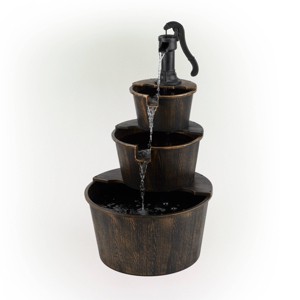 40" Three Tier Pump and Barrels Fountain Brown - Alpine Corporation: Rustic Garden Decor, Electric Powered - 1 of 4