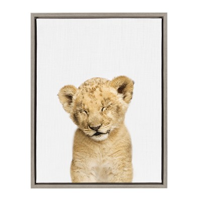 18" x 24" Sylvie Sleepy Lion Framed Canvas by Amy Peterson Gray - Kate and Laurel