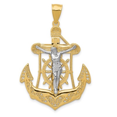Black Bow Jewelry 14k Two Tone Gold Large Mariner's Crucifix Cross Pendant, 29 x 44mm