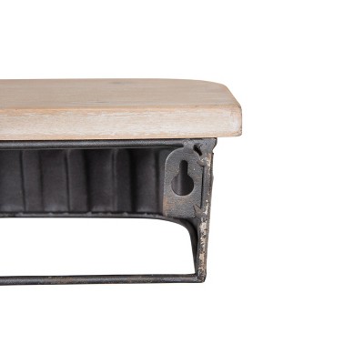 Rustic Brown Iron and Wood Wall Shelves Set of 3