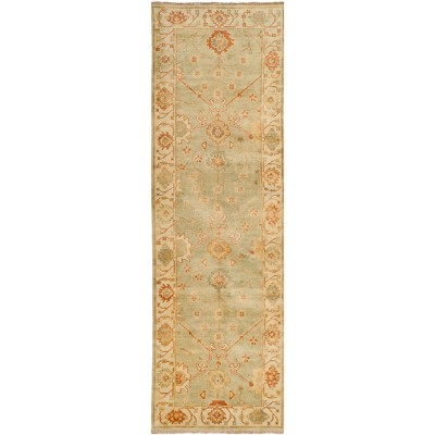 Hand-Knotted Elegance Wool Runner Rug, Dark Green & Light Gray, 3' x 10'