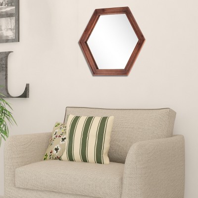 Redwood Hexagon Wall Mirror with Wooden Frame