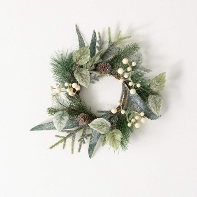11.5"H Sullivans Berry And Pinecone Christmas Mini Wreath, Green