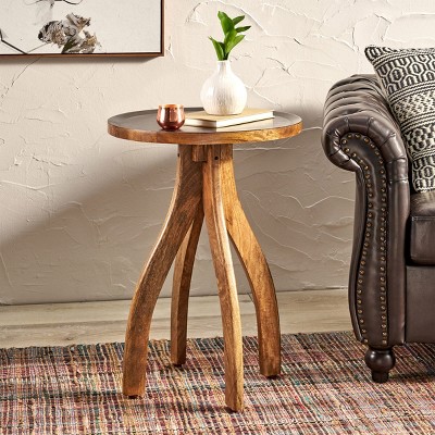 FURNIinspire Wood End Table Modern 3-Legged Side Tables Living Room Sofa Beside Table for Bedroom Office Decor, Small Space, Brown, 18"*18"*24.75"