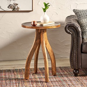 FURNIinspire Wood End Table Modern 3-Legged Side Tables Living Room Sofa Beside Table for Bedroom Office Decor, Small Space, Brown, 18"*18"*24.75" - 1 of 4