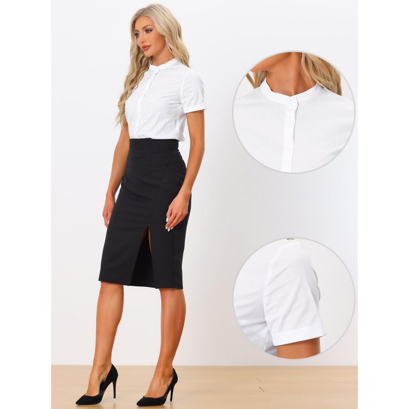 Allegra K Women's Stand Collar Short Sleeve Office Work Shirt Button Down Bodysuits, 2 of 6