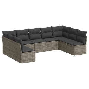 vidaXL 9 Piece Patio Sofa Set with Cushions Poly Rattan - Gray With Table - 1 of 4