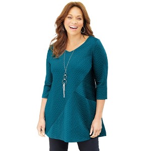 Catherines Women's Plus Size Spliced Cable Tunic - 1 of 4