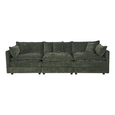 NicBex 112.2 Inch Modern Couch 3-Seater Sofa with 2 Arm Pillows and 3 Throw Pillows for Living Room,Apartment,Bedroom,Green