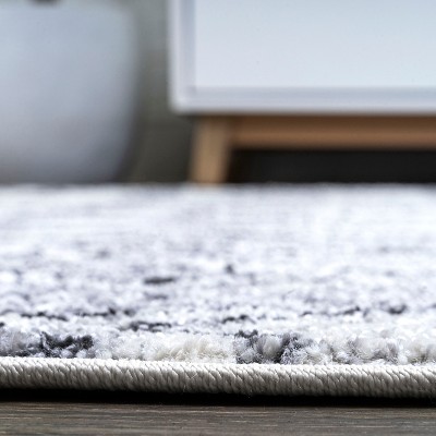 Ivory and Charcoal Moroccan Geometric Distressed Area Rug