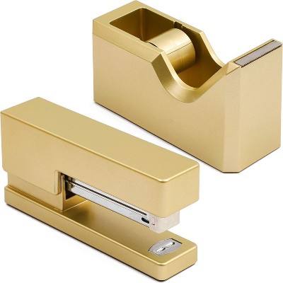 Paper Junkie 2 Piece Gold Desktop Tape Dispenser and Stapler Set