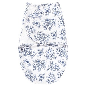 Hudson Baby Infant Girl Plush Faux Fur Swaddle Wrap, Blue Toile, 0-3 Months - 1 of 2