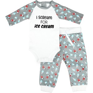 Pavilion Gift Company - I Scream - 12-24 Months Gray Bodysuit & Pants Set - Leotards and Bodysuits - 1 of 4