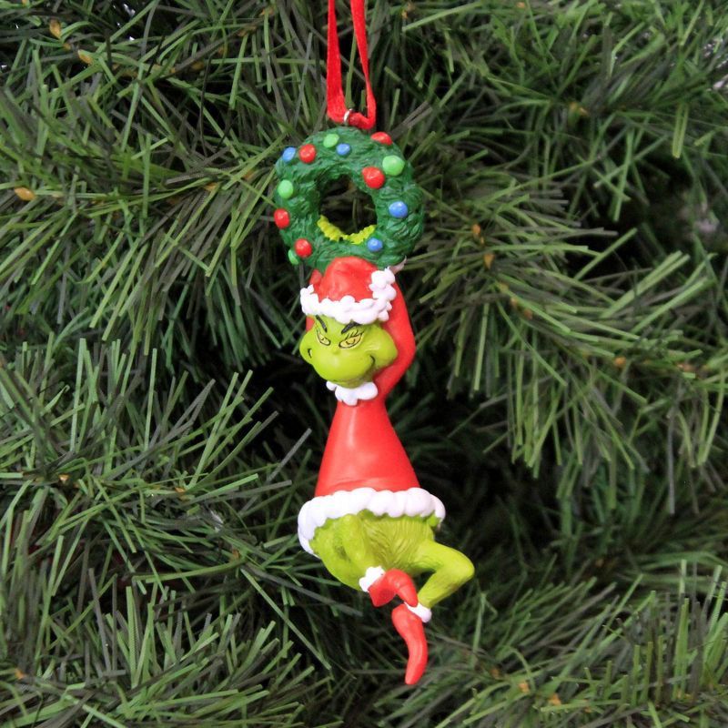 4.5 Inch Grinch On Wreath Ornament Dr Seuss Tree Ornaments, 2 of 4