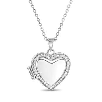 Girls' CZ Border Heart Sterling Silver Locket Necklace - In Season Jewelry