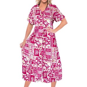 LA LEELA Women's Dress Summer Holiday Beachwear Bathing Suit Button Up Long Shirt Beach Cover ups Night T Shirt for Women Large-X-Large Pink, Turtle - 1 of 4