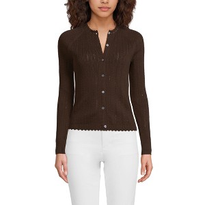 Lands' End Women's Cotton Pointelle Satin Trim Cardigan Sweater - 1 of 4