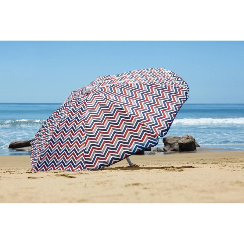 Picnic Time 5.5&#39;  Beach Stick Umbrella - Red/Gray/Blue, 3 of 13